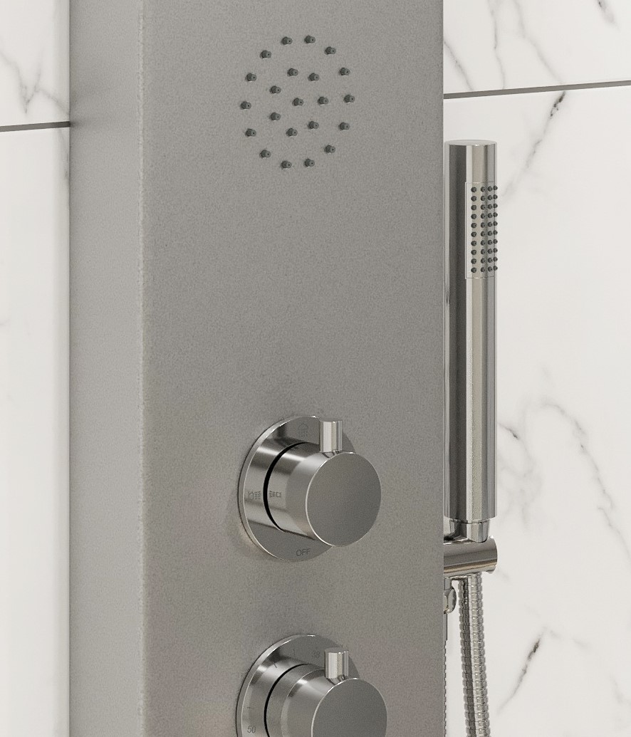 Black Shower Column Tower Panel With Twin Heads Body Jets SP2 Bath